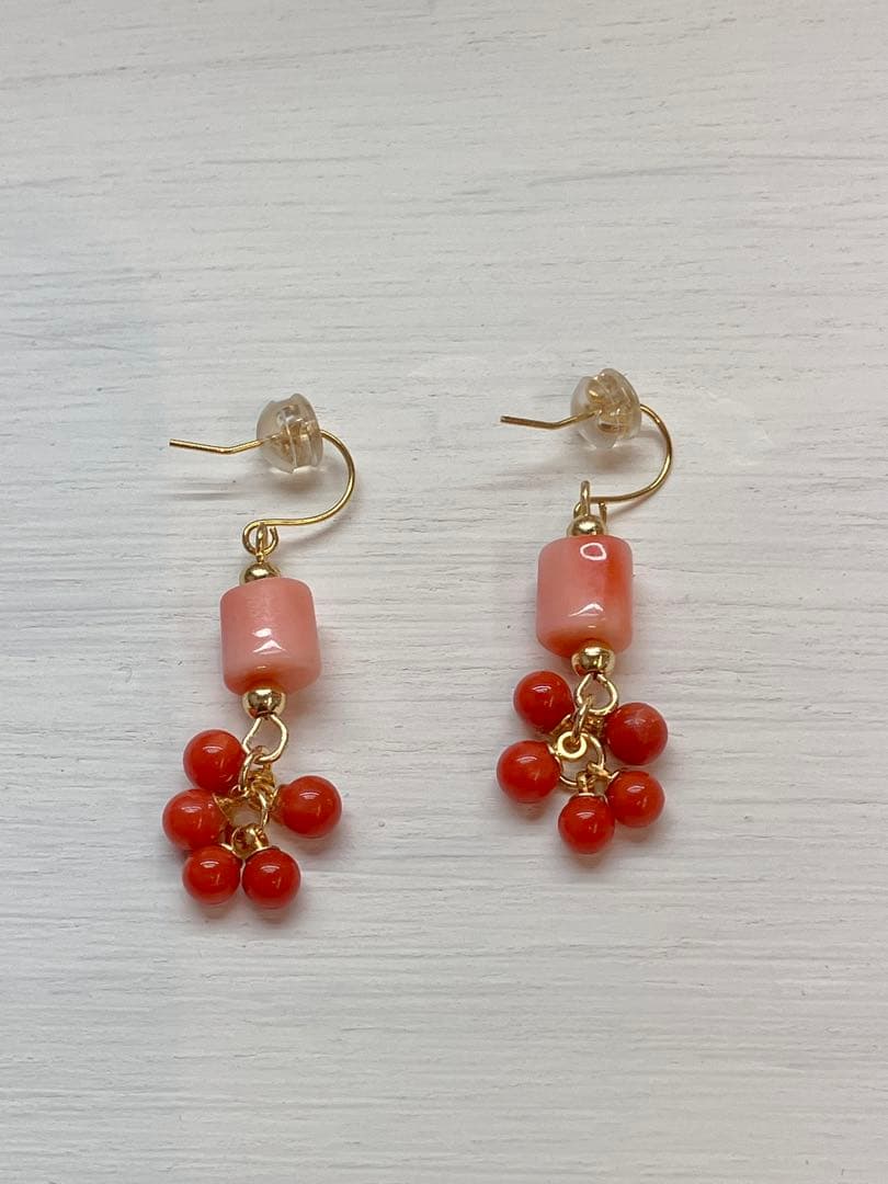 （再販）桃色珊瑚と赤珊瑚のピアス