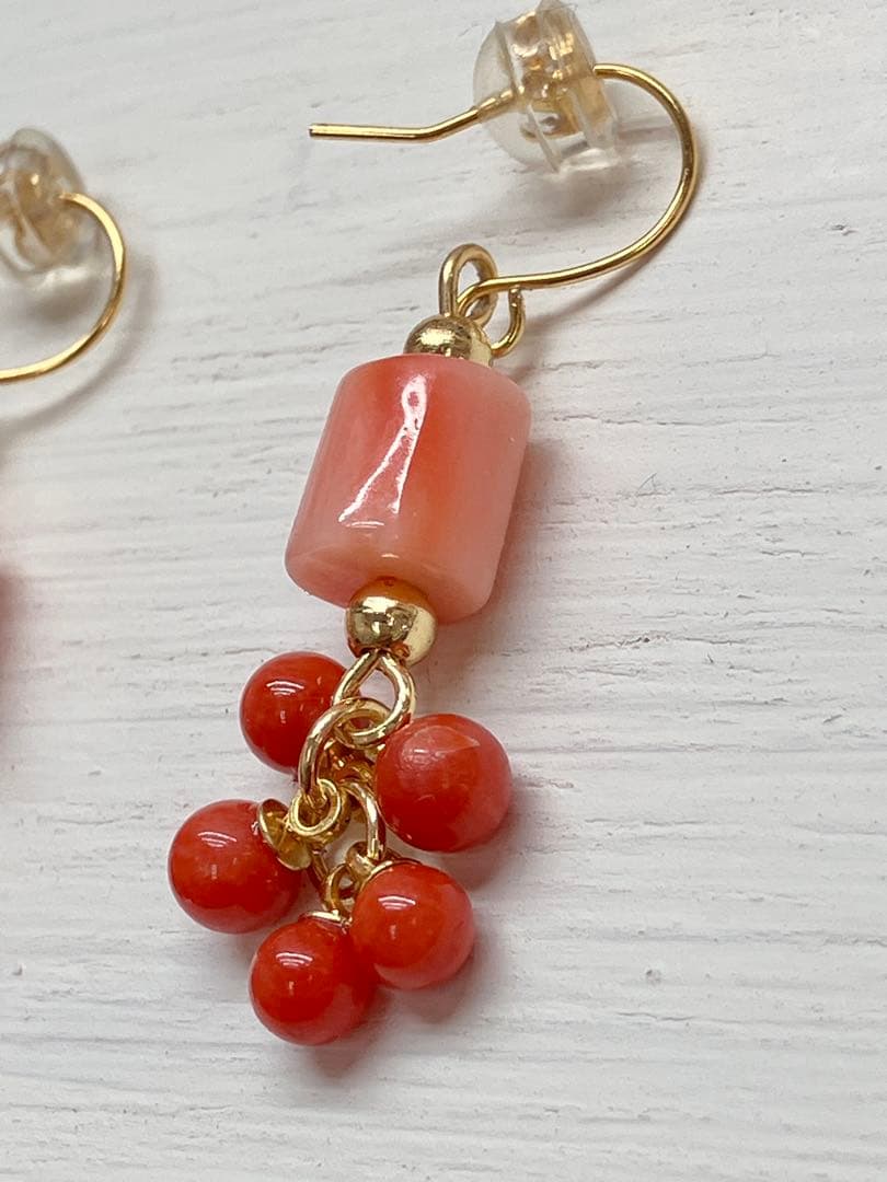 （再販）桃色珊瑚と赤珊瑚のピアス