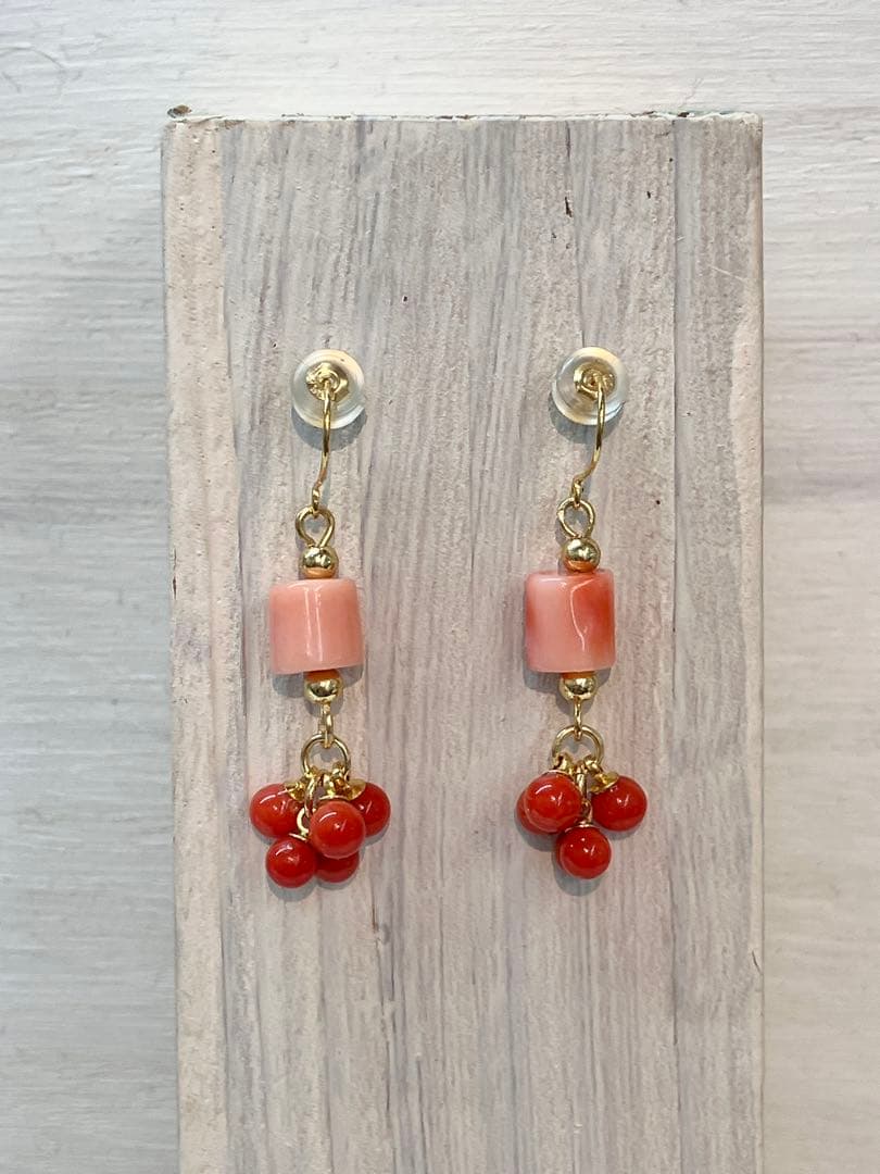 （再販）桃色珊瑚と赤珊瑚のピアス