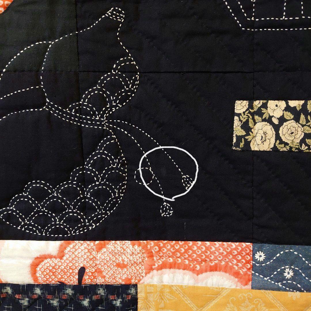 刺繍と古布パッチワークキルト 和風タペストリー