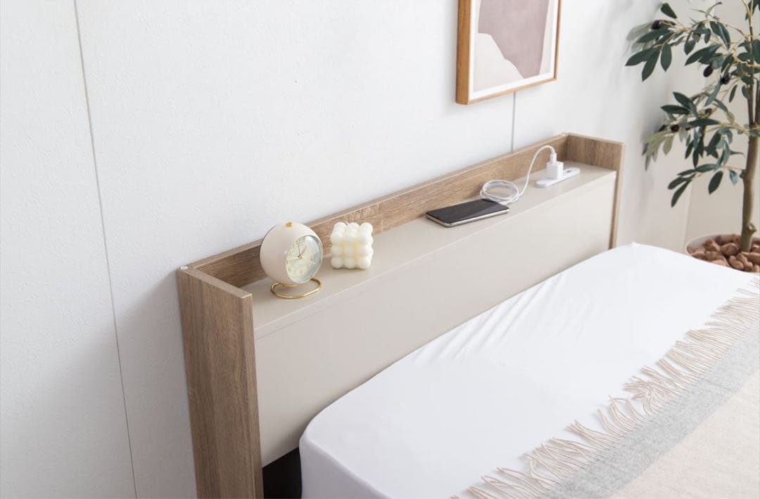 【新品未使用】宮棚&コンセント付き引き出し収納ベッド フレーム&マットレス付き