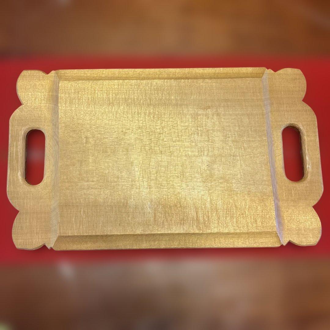 26 木彫り　持ち手付お盆　紫陽花