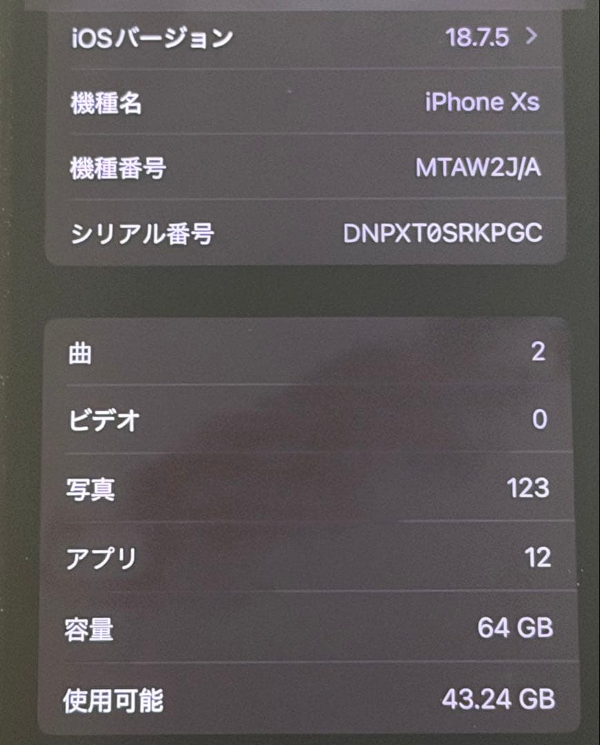 Apple iPhone XS スペースグレイ64GB