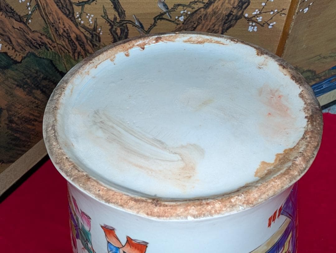 古美術　飾り壺　色絵　粉彩　唐子絵