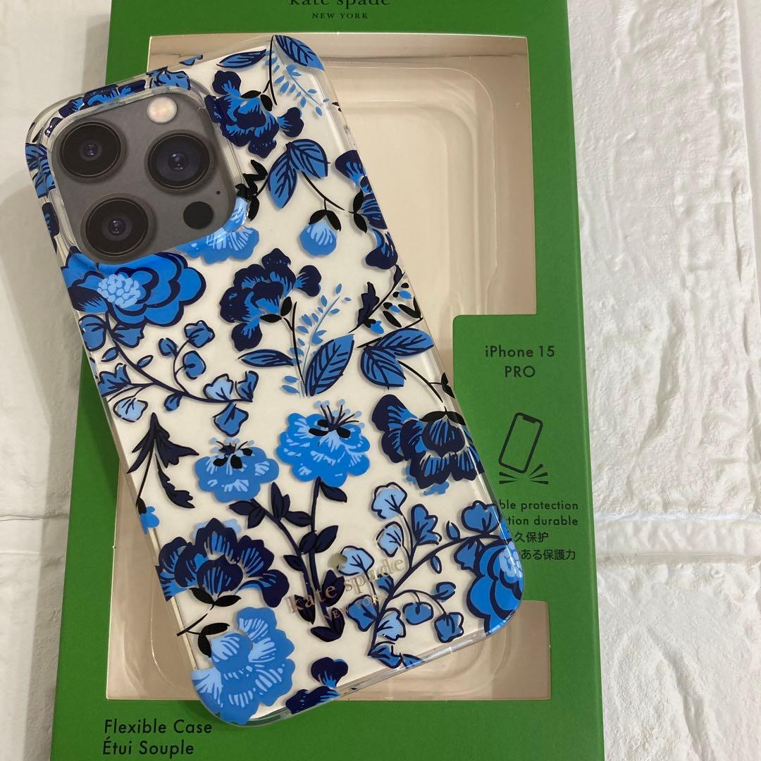 新品kate spade⭐️iPhone15 PRO スマホケース　フローラル青