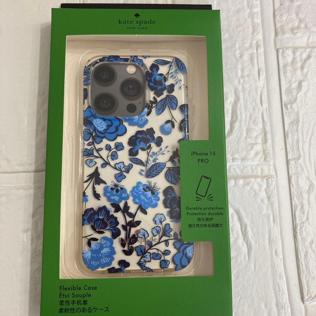 新品kate spade⭐️iPhone15 PRO スマホケース　フローラル青