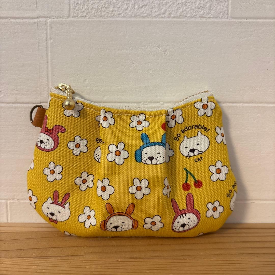感謝価格　パッチワーク　猫柄　持ち手付き16cmファスナーポーチ ハンドメイド