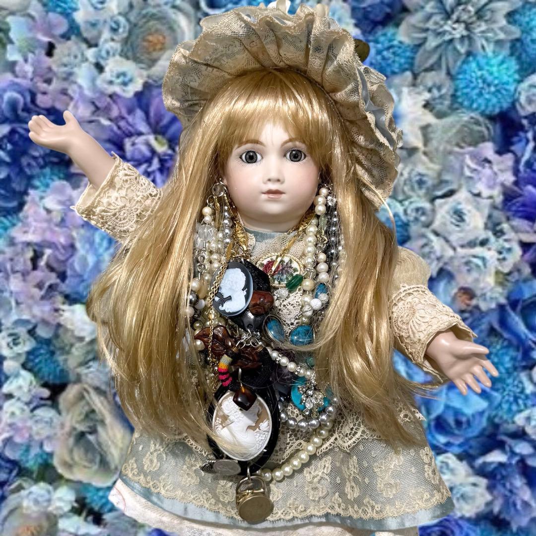 ビスクドール アーテー 作家様 ブルー ドレス ボネ ウィッグ 2 薔薇 カメオ