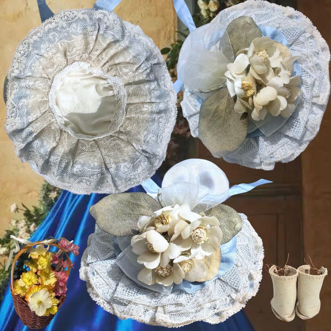 ビスクドール アーテー 作家様 ブルー ドレス ボネ ウィッグ 2 薔薇 カメオ