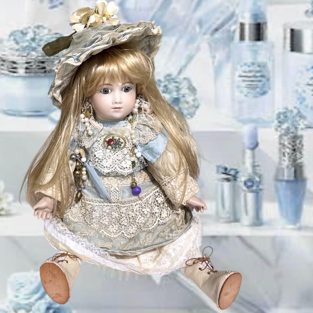 ビスクドール アーテー 作家様 ブルー ドレス ボネ ウィッグ 2 薔薇 カメオ