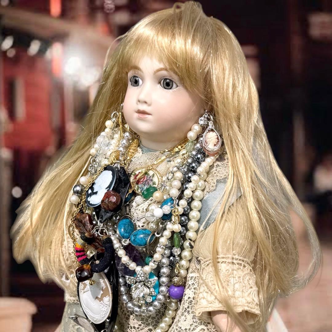 ビスクドール アーテー 作家様 ブルー ドレス ボネ ウィッグ 2 薔薇 カメオ