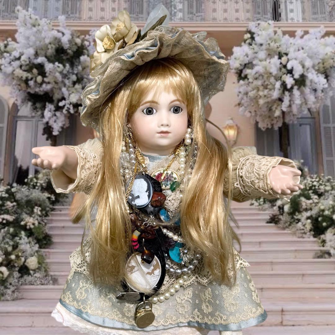 ビスクドール アーテー 作家様 ブルー ドレス ボネ ウィッグ 2 薔薇 カメオ