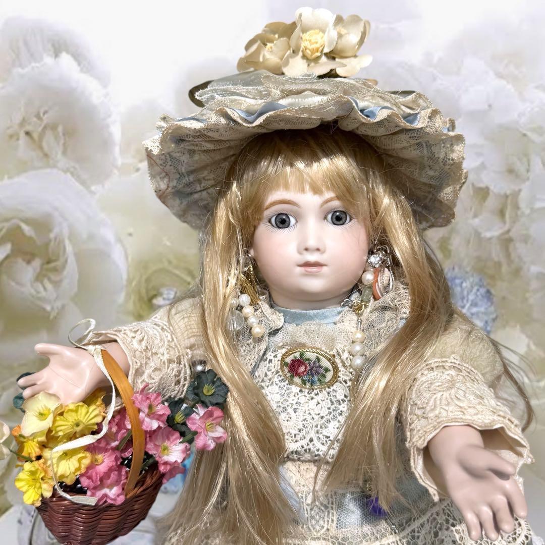 ビスクドール アーテー 作家様 ブルー ドレス ボネ ウィッグ 2 薔薇 カメオ