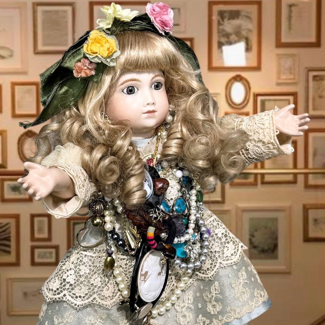 ビスクドール アーテー 作家様 ブルー ドレス ボネ ウィッグ 2 薔薇 カメオ