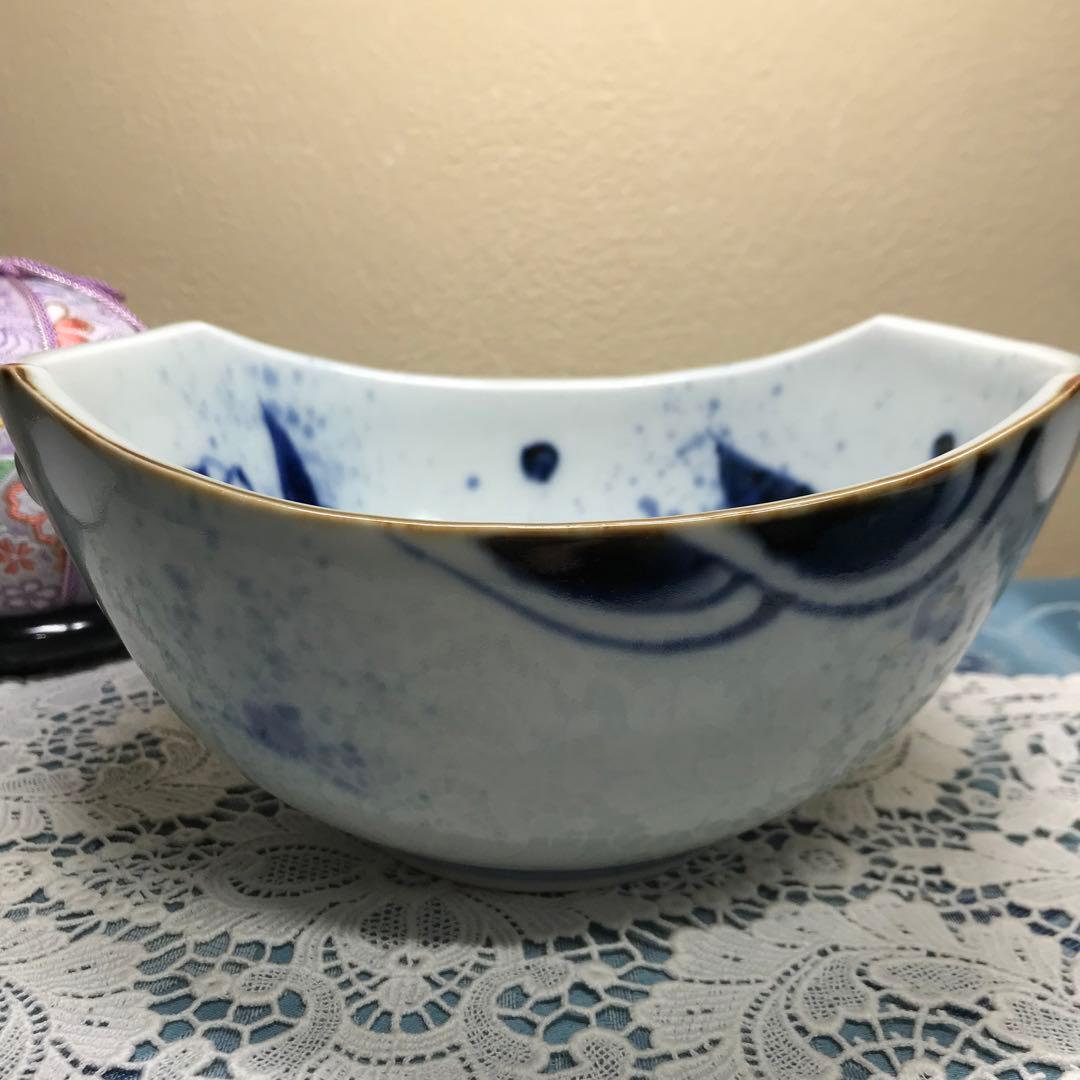 福泉窯　鯛波　耳付変形鉢