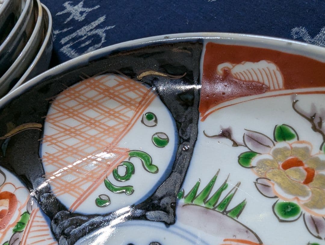 伊万里 色絵 六寸18cm 窓絵皿 5枚 柘榴文