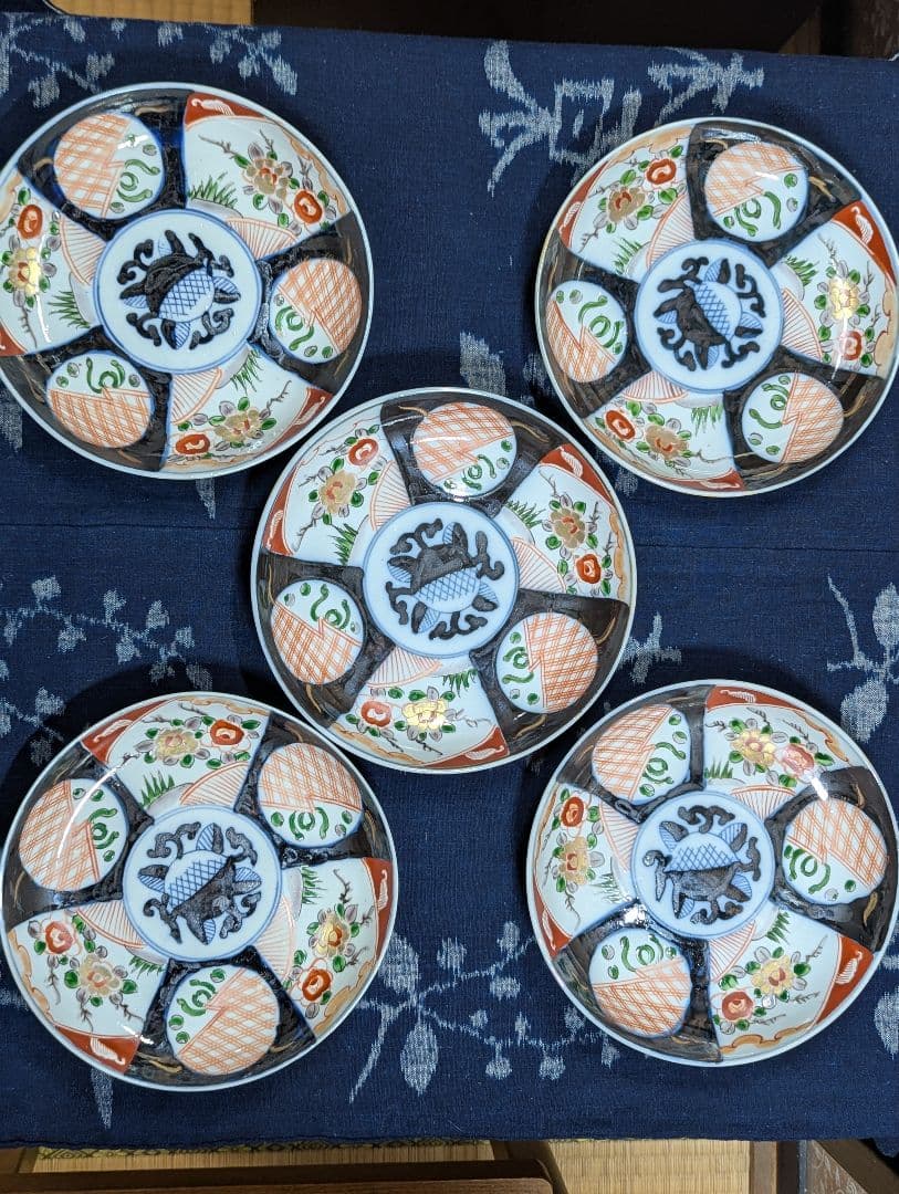 伊万里 色絵 六寸18cm 窓絵皿 5枚 柘榴文