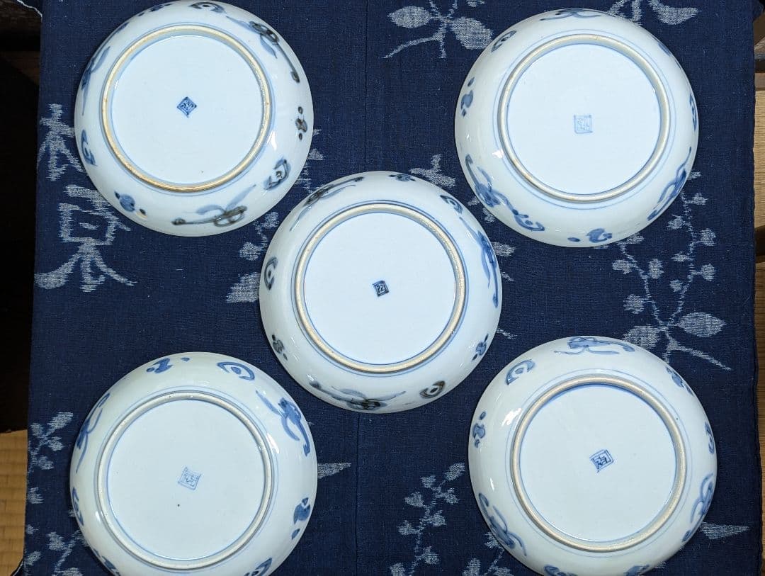 伊万里 色絵 六寸18cm 窓絵皿 5枚 柘榴文