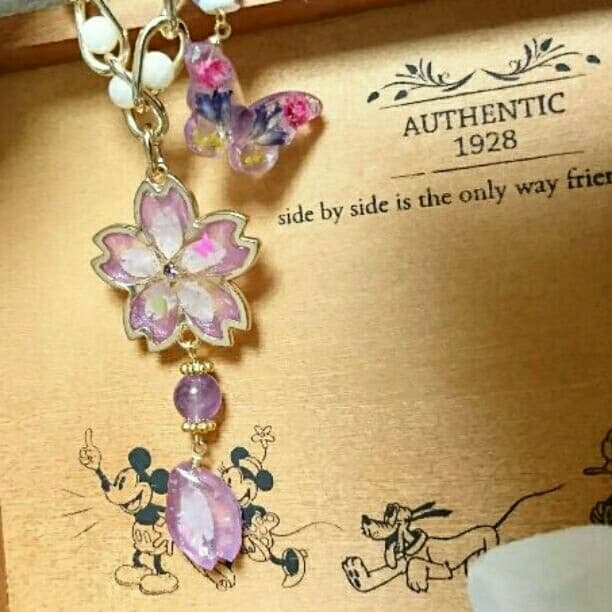 受注製作♪パープル桜のパールバッグチャーム(アメジスト入り☆)