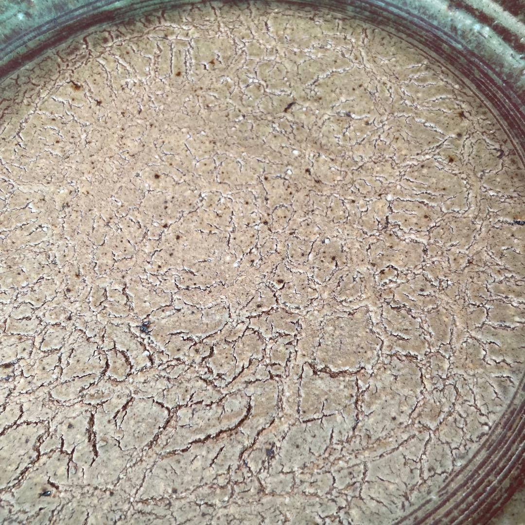 最終値下げ★永見鴻人作　迫力ある 大皿　印花文緑釉板造皿　陶芸　飾り皿　骨董品