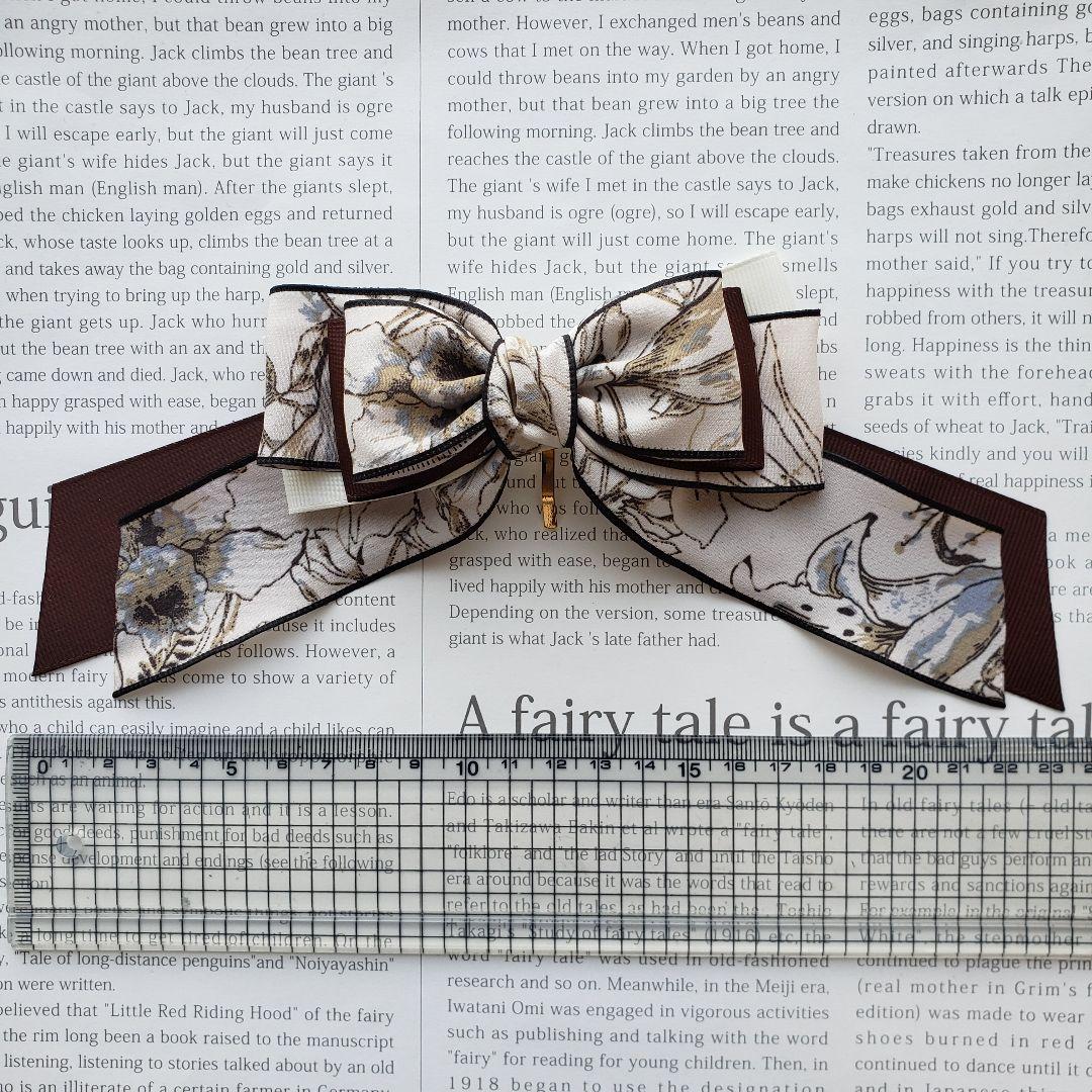 リボン　ポニーフック♡ブラックエッジアンティーク花柄♡ハンドメイド