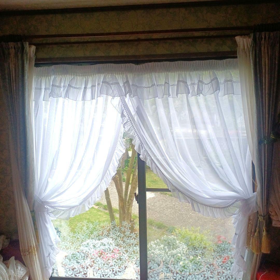 スタイルカーテン【クロスオーバーレースフリルデザイン　スモックギャザータイプ】