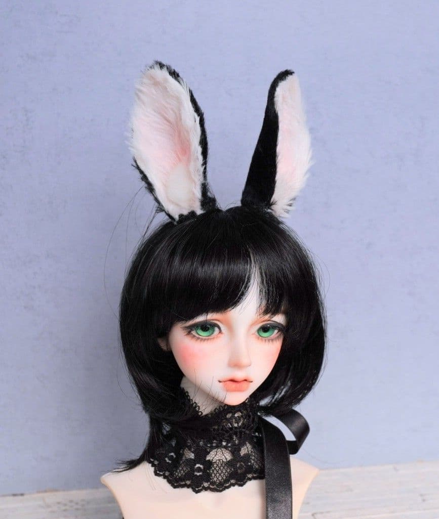 ドール用 うさ耳【黒】 ケモ耳 1/3～1/4サイズ兼用 キャストドール