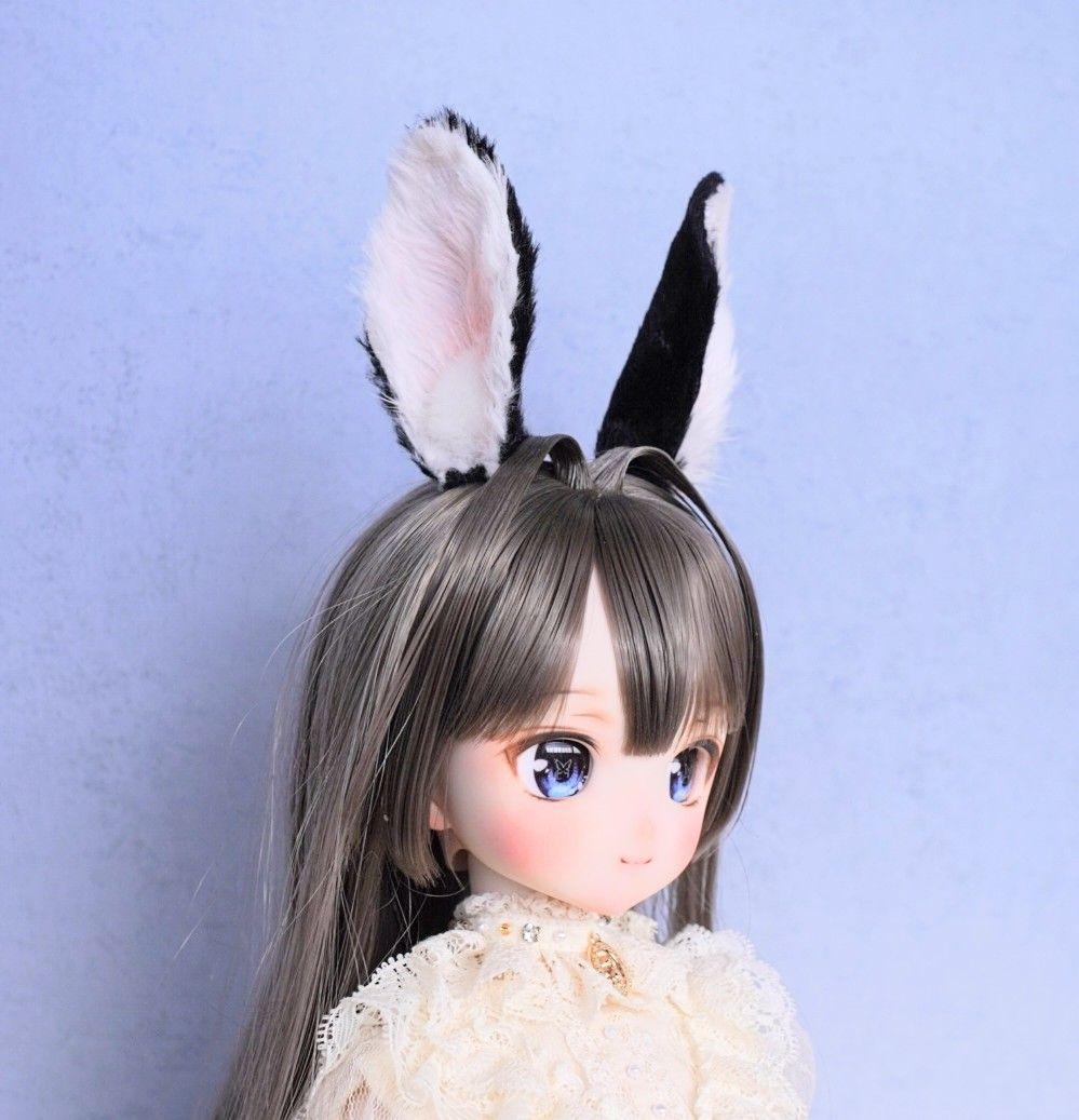 ドール用 うさ耳【黒】 ケモ耳 1/3～1/4サイズ兼用 キャストドール