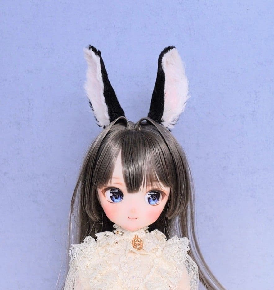 ドール用 うさ耳【黒】 ケモ耳 1/3～1/4サイズ兼用 キャストドール