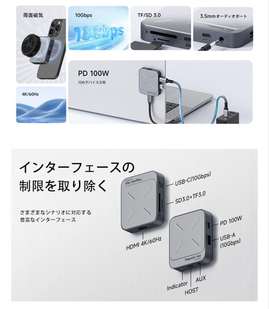 PCケーブル・コネクタ HAGiBiS Dual Side Magnetic USB-C Hub