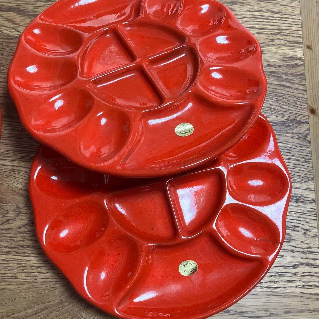 Sieker 【ドイツ プレート4枚セット】 赤いオーバルプレート 仕切り付き