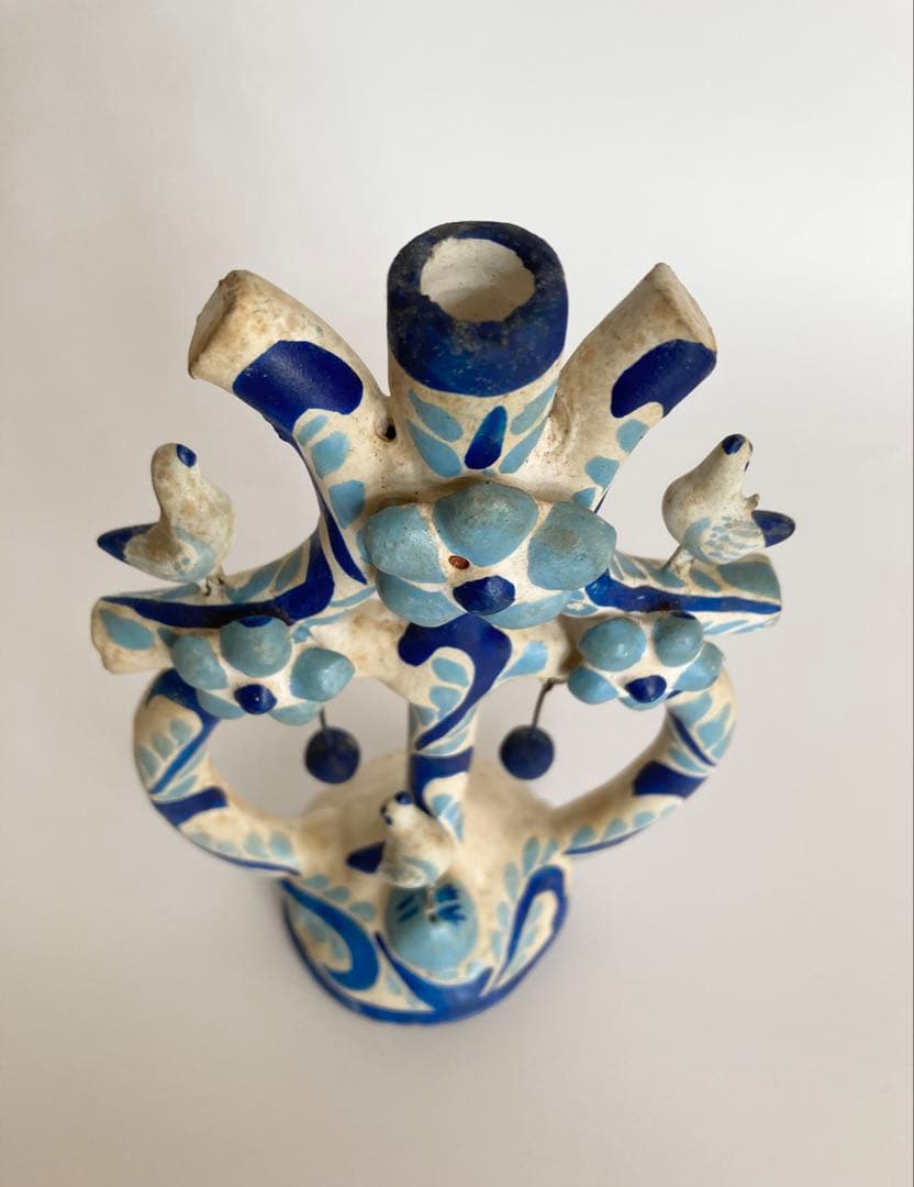 メキシコ民藝 生命の樹 ツリーオブライフ 燭台　ブルー