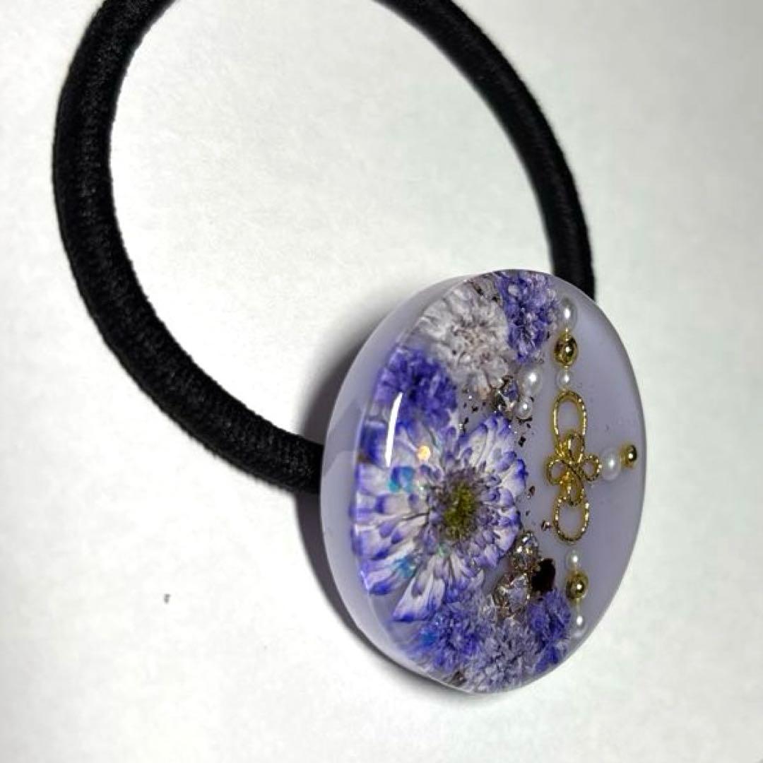 レジン　ヘアゴム　マトリカリア　薄紫系　67
