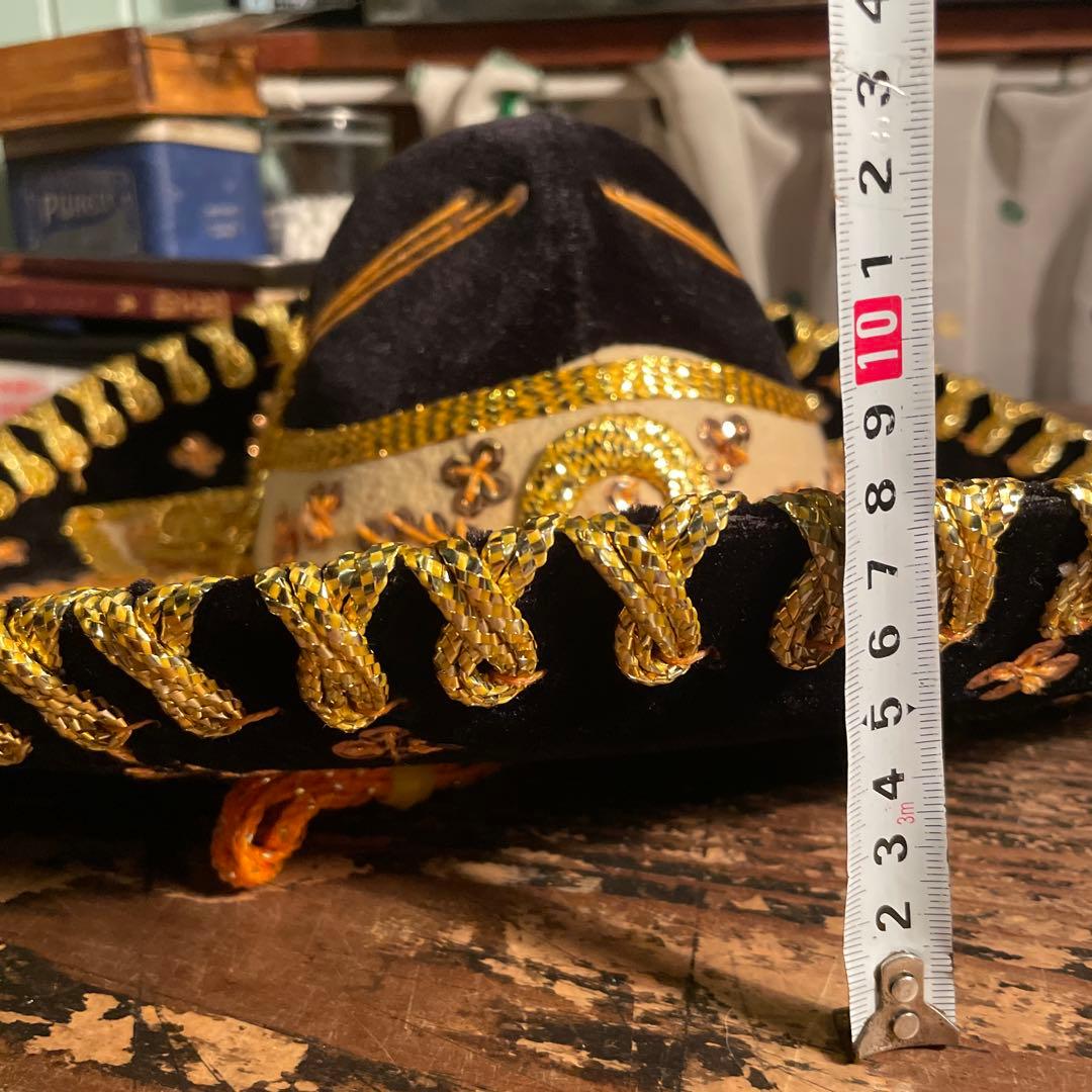 【豪華刺繍】メキシカン ソンブレロ ブラック×ゴールド 装飾ハットディスプレイ