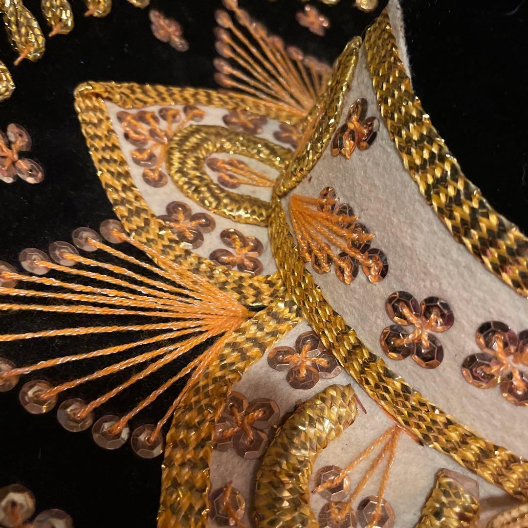 【豪華刺繍】メキシカン ソンブレロ ブラック×ゴールド 装飾ハットディスプレイ