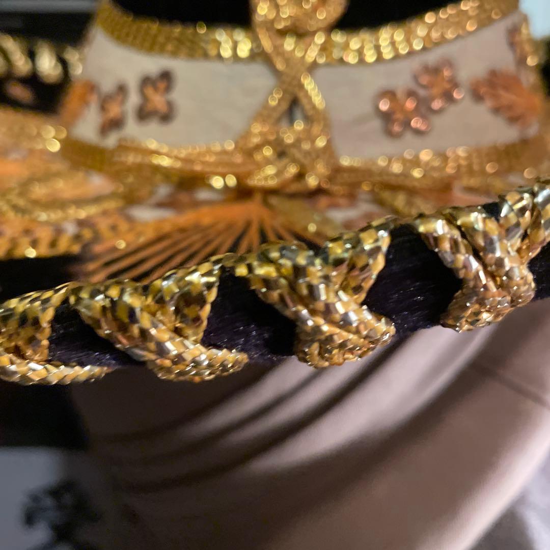 【豪華刺繍】メキシカン ソンブレロ ブラック×ゴールド 装飾ハットディスプレイ