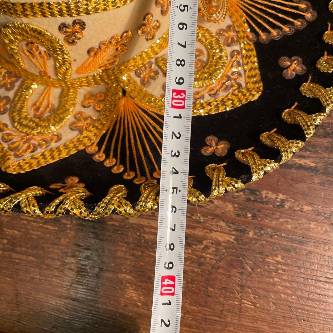 【豪華刺繍】メキシカン ソンブレロ ブラック×ゴールド 装飾ハットディスプレイ