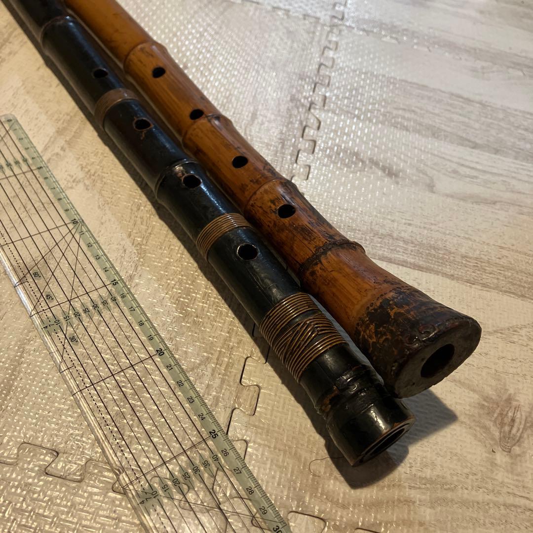 尺八 竹製 黒茶 約55cm 2本セット
