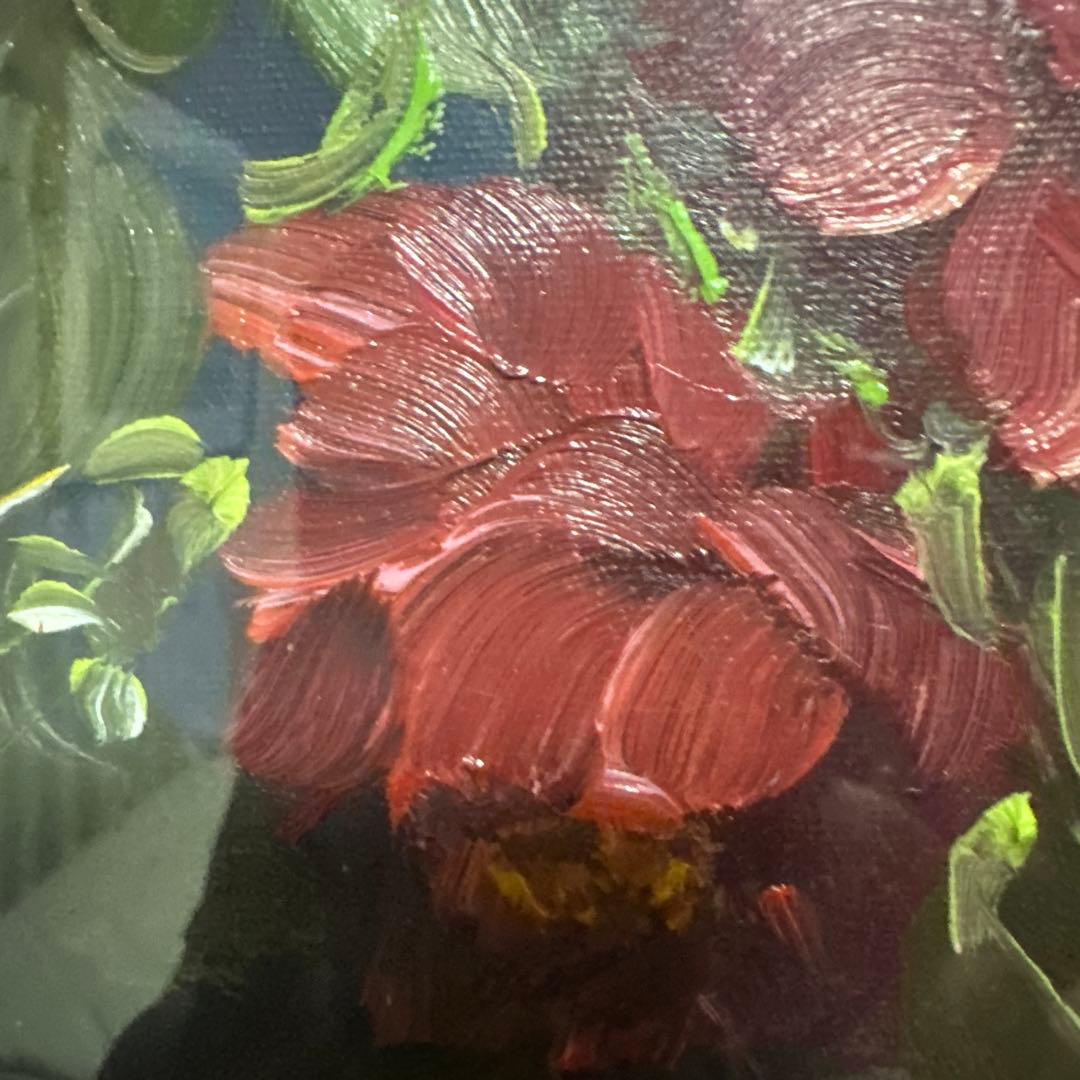 最終価格　真作絵画　リナ・ロッシ フラワーア-ト油彩 肉筆 美術品 薔薇コスモス