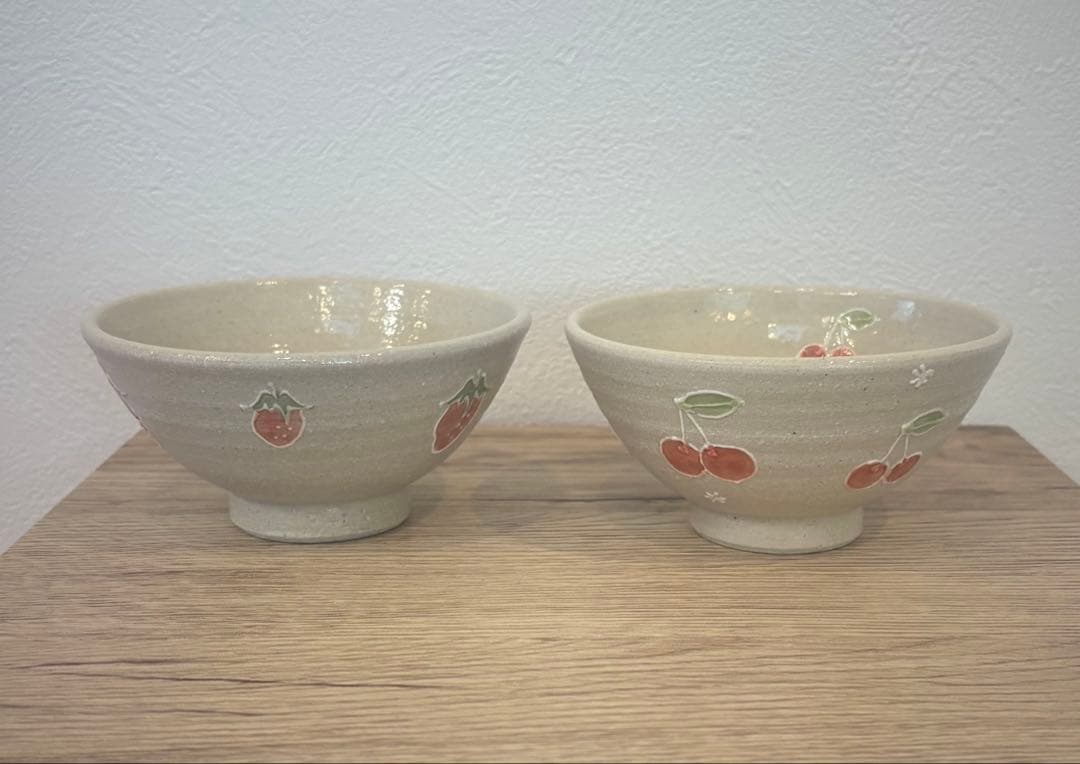 【新品未使用・値下げ】中村佳菜子　陶器　お茶碗　さくらんぼ　いちご　チェリー　苺