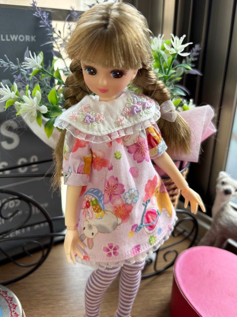 リカちゃんハンドメイド服　うさぎのミニワンピース双子ちゃんセット