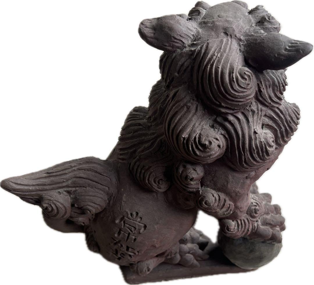 島常賀　台付焼き〆シーサー　壺屋焼