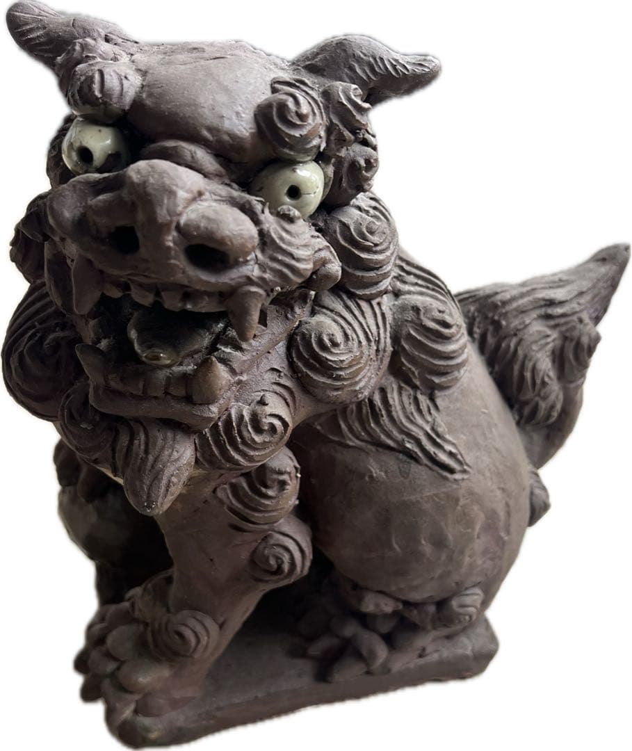 島常賀　台付焼き〆シーサー　壺屋焼