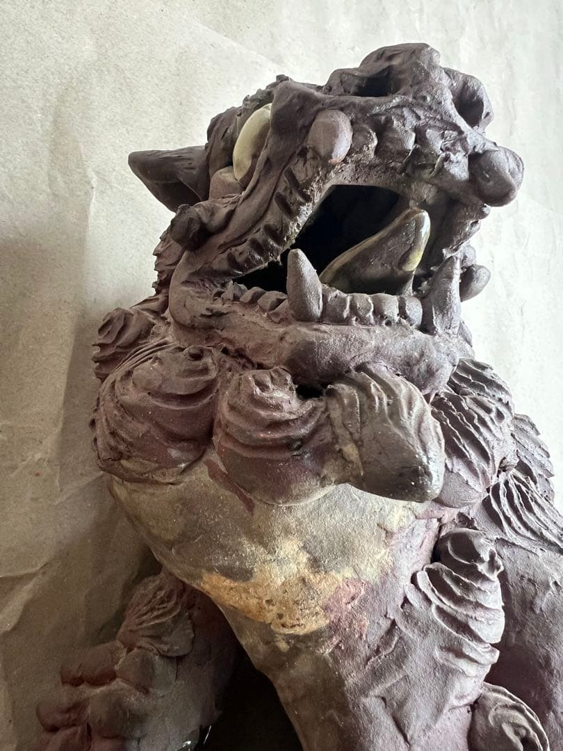 島常賀　台付焼き〆シーサー　壺屋焼