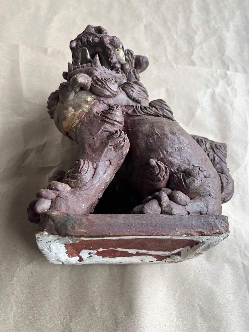 島常賀　台付焼き〆シーサー　壺屋焼