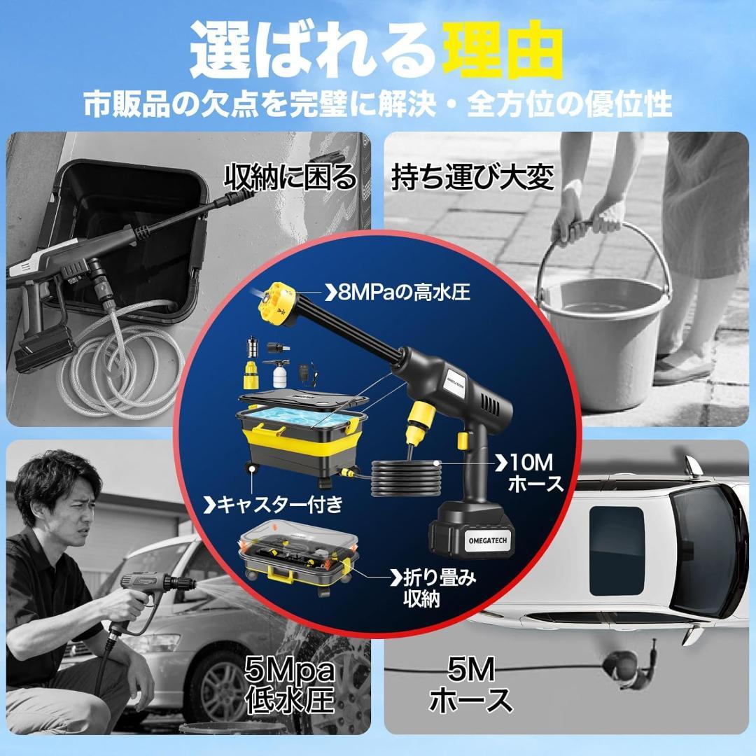 高圧洗浄機 20L折り畳みバケツ 8MPa コードレス 充電式 タンク式