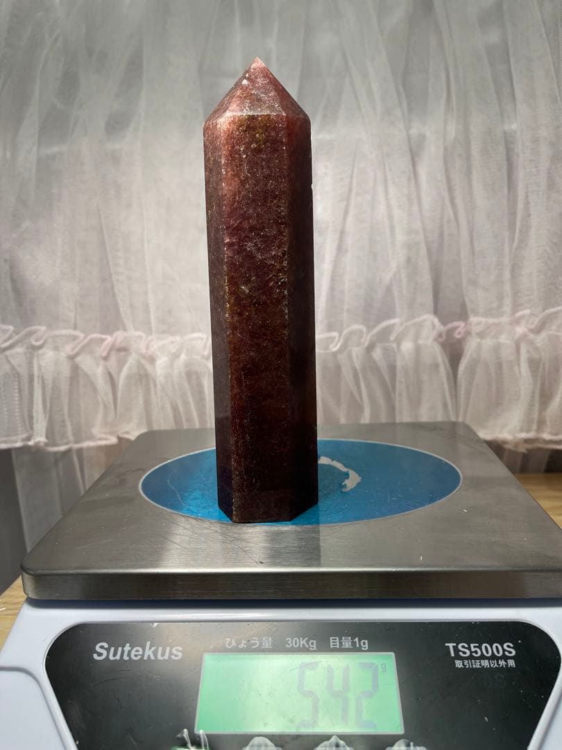 天然石　高品質　大きい　ストロベリークォーツ　六角柱　ポイント　542g