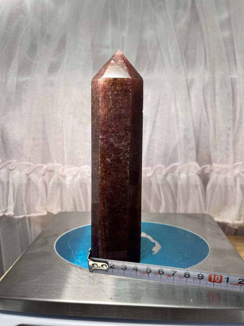 天然石　高品質　大きい　ストロベリークォーツ　六角柱　ポイント　542g