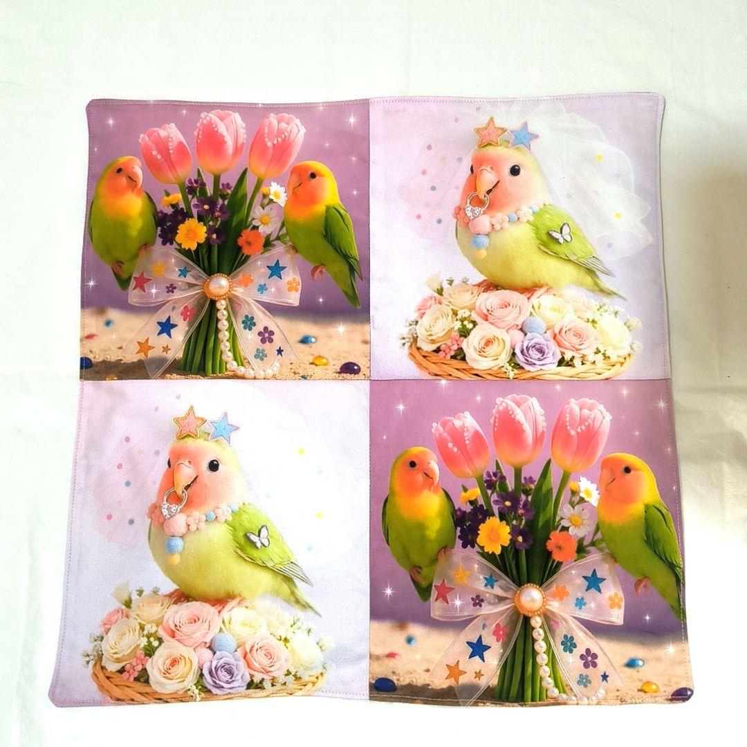 Yourelia様】ハンドメイドオーダー★犬&インコ★ハンカチ&フリル巾着袋6点