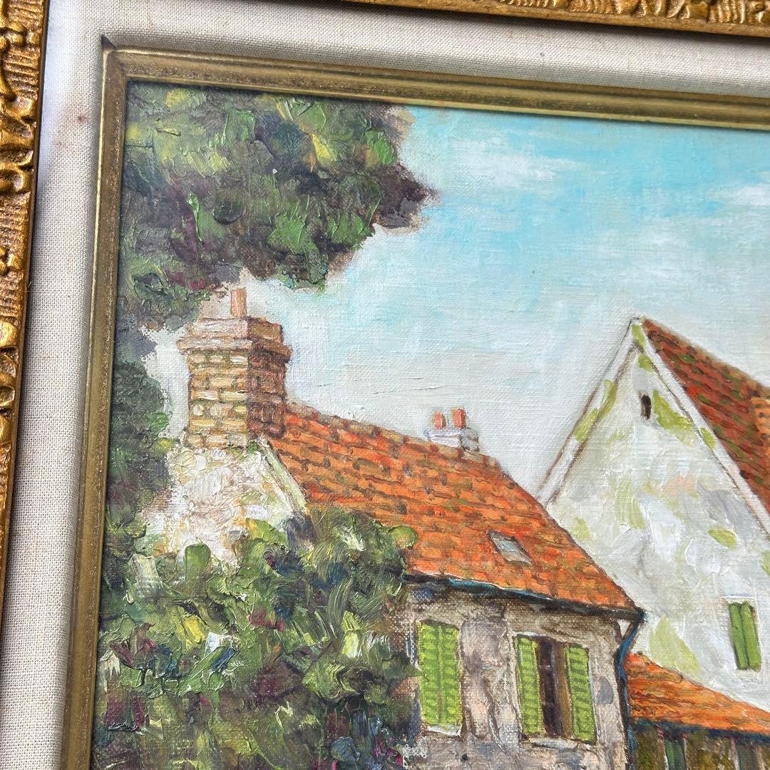 s*2様 田辺栄次郎 F 6号 油彩画 「オベールの農家」 風景画 額装